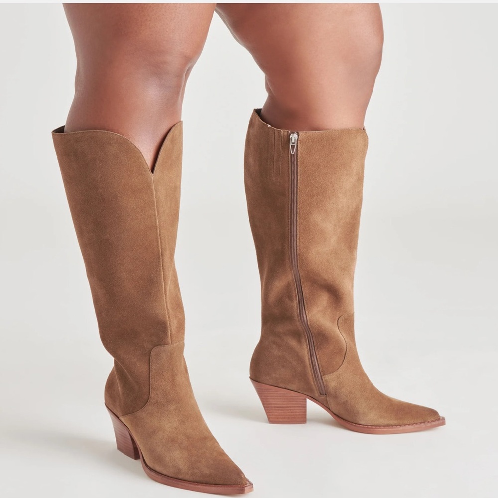 Brown Suede Extra Wide Calf Boots - Picture 2 of 8